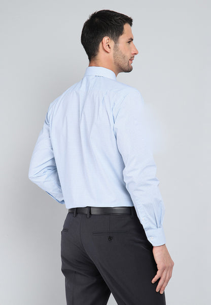 Camisa Hombre Formal Cuadros Celeste