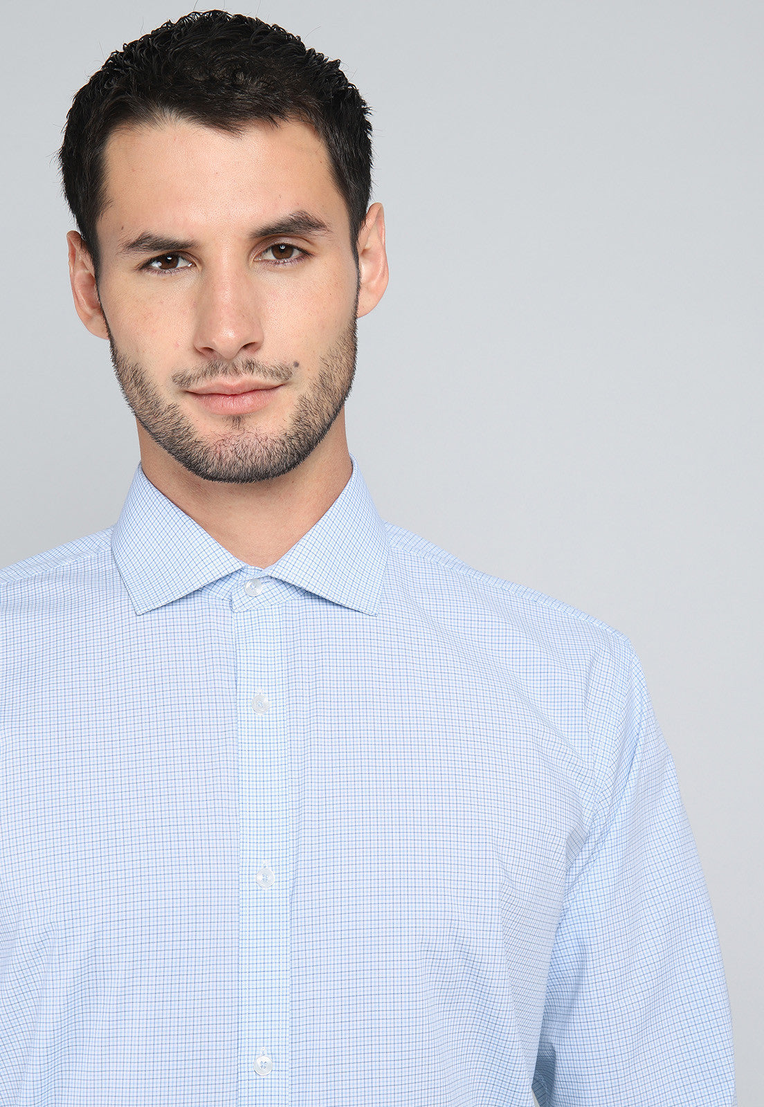 Camisa Hombre Formal Cuadros Celeste