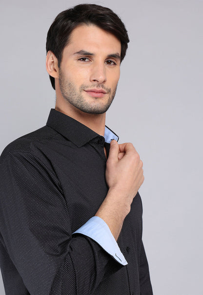 camisa-hombre-formal-print-spandex-puntitos-negro