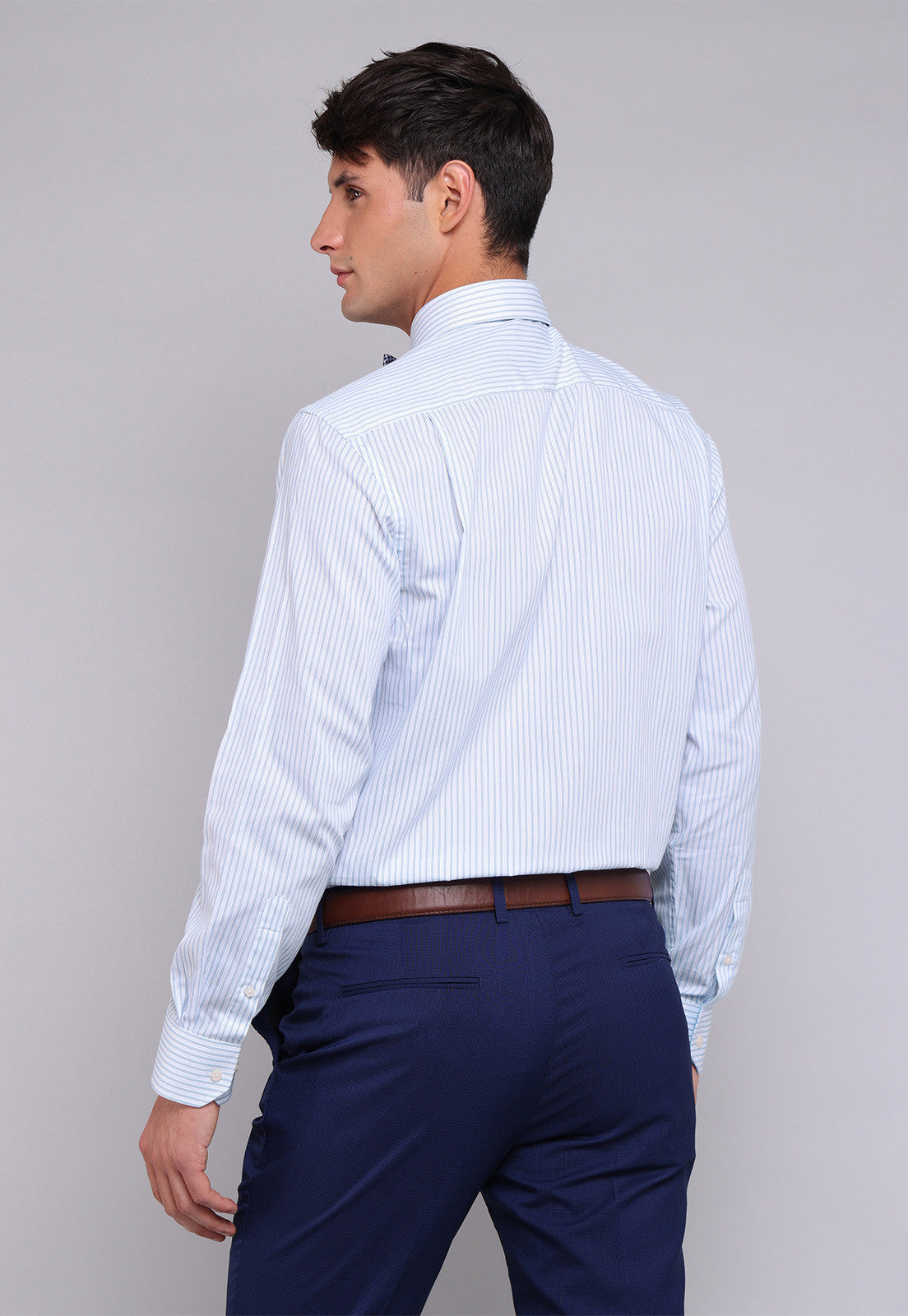 Camisa Hombre Formal Rayas Celeste