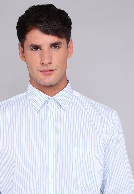 Camisa Hombre Formal Rayas Celeste