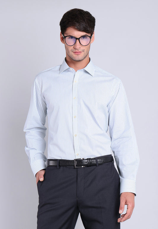 Camisa Hombre Formal Spandex Rayas Celeste