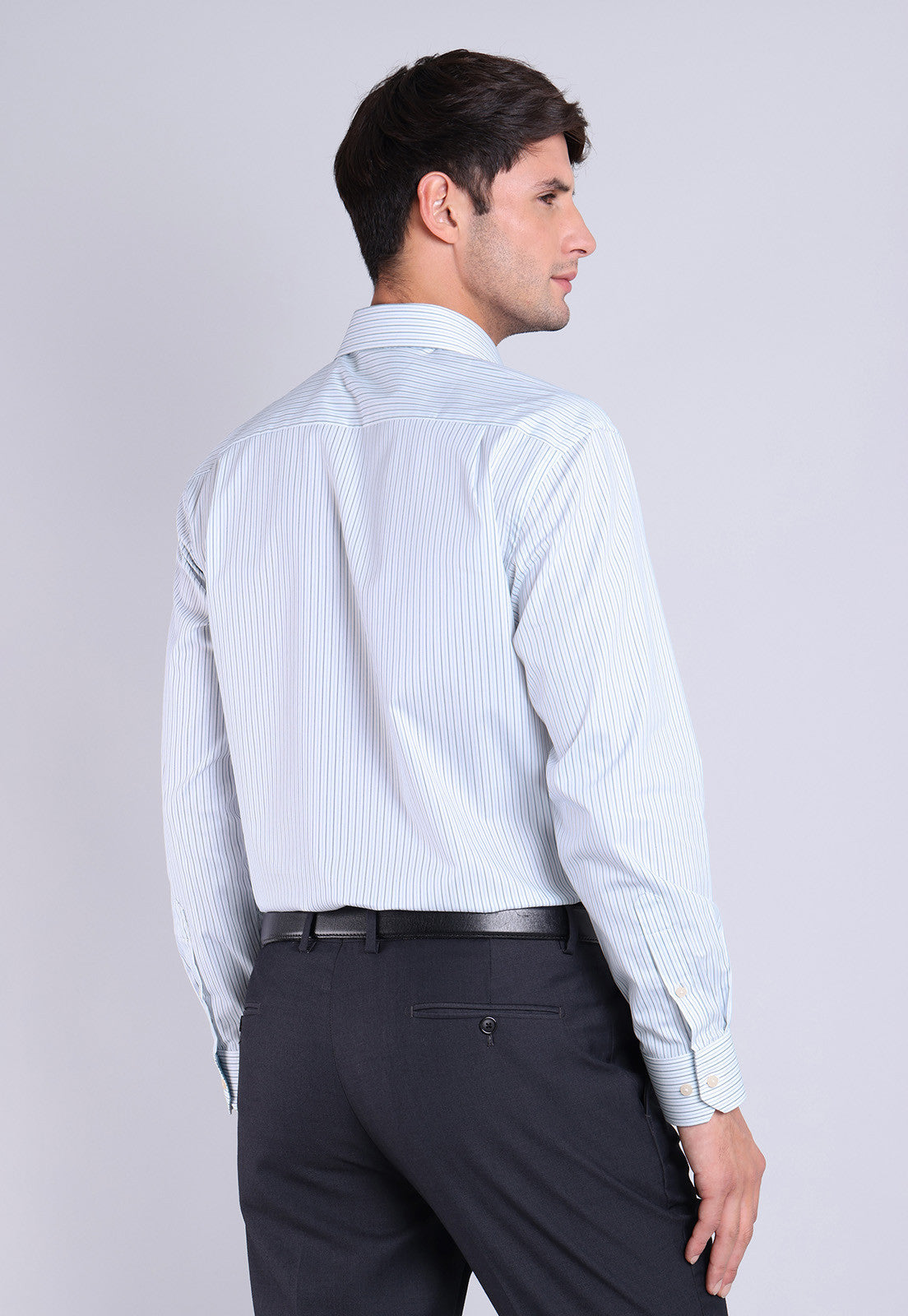 Camisa Hombre Formal Spandex Rayas Celeste