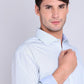 Camisa Hombre Formal Spandex Rayas Celeste