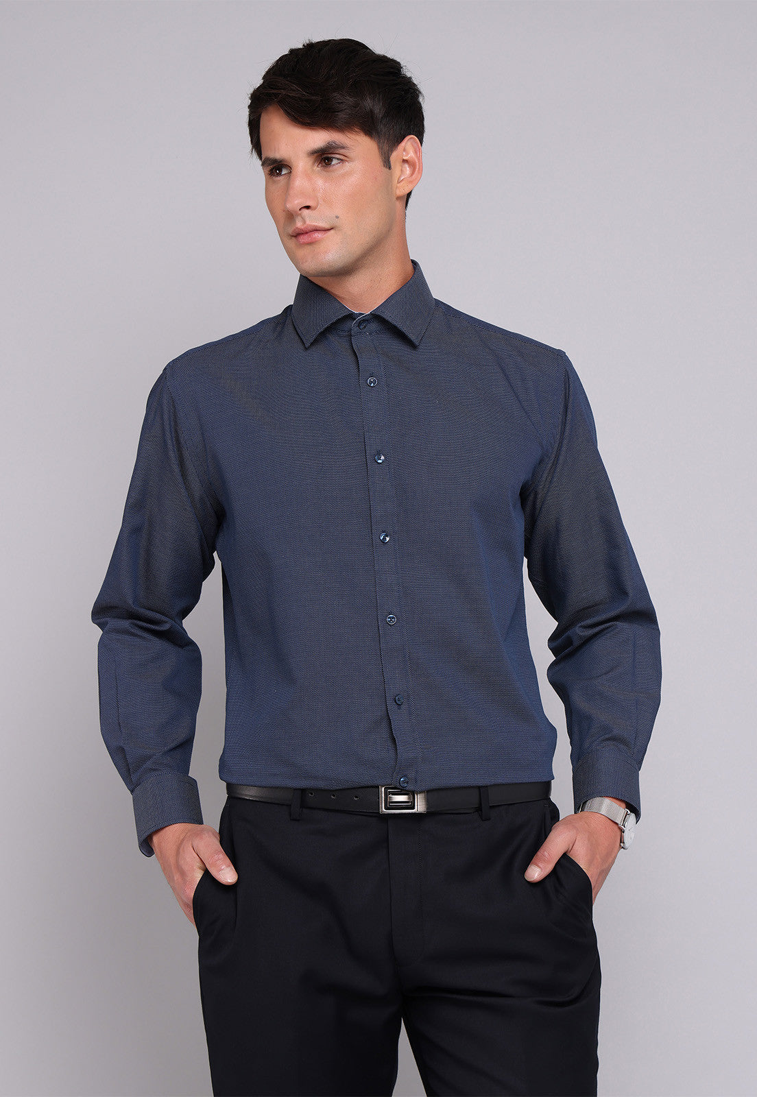 Camisa Hombre Formal Texturada Azul