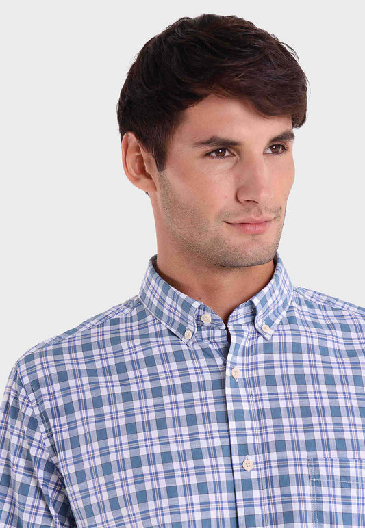 Camisa Hombre Oxford Escocesa Azul