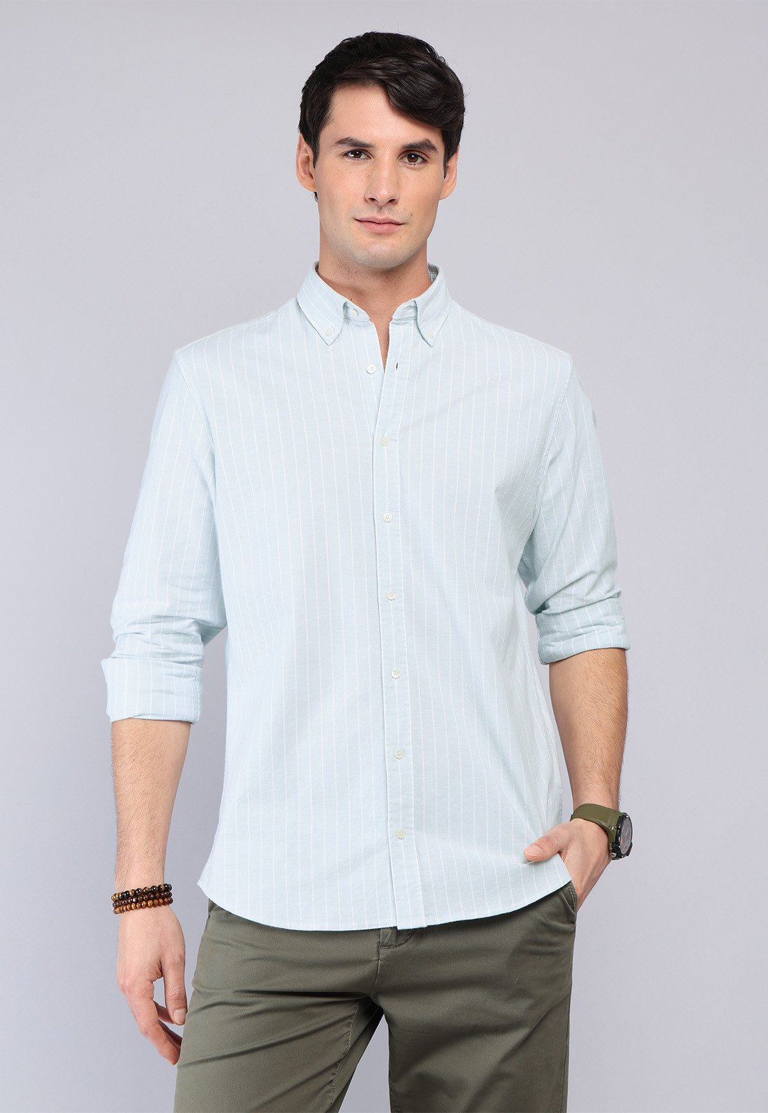 camisa-hombre-oxford-spandex-arrow-verde-rayas