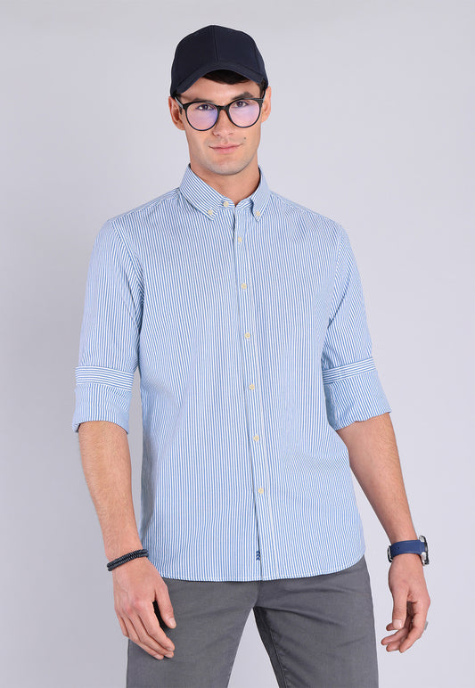 Camisa Hombre Rayas Celeste