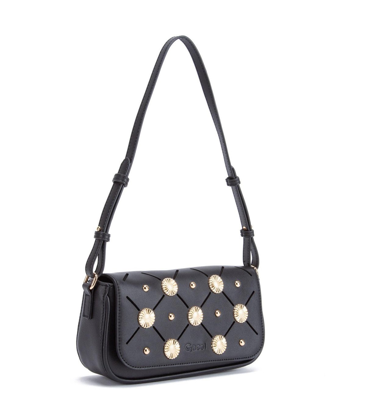 Cartera Mujer Bandolera Grande Negro/Dorado