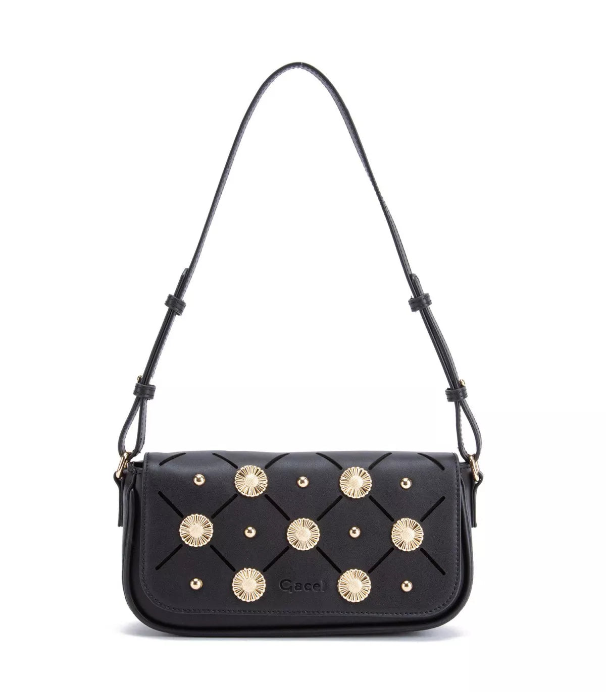 Cartera Mujer Bandolera Grande Negro/Dorado