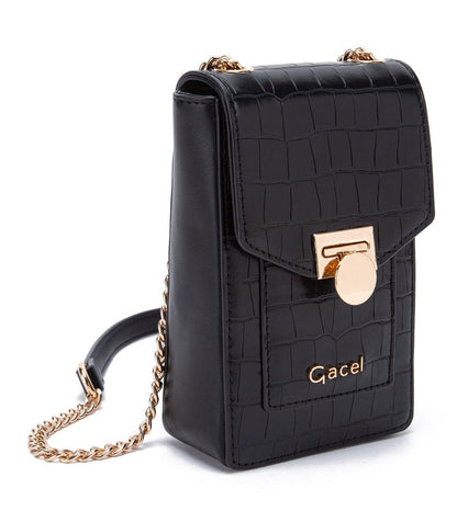 Cartera Mujer Bandolera Croco Negro
