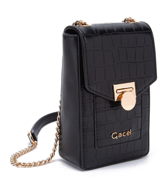 Cartera Mujer Bandolera Croco Negro