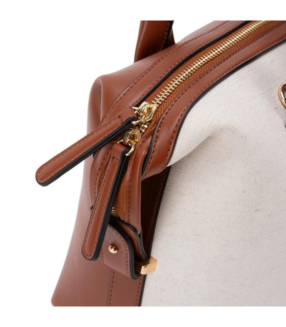 Cartera Mujer Dos Asas Mediana Tostado/Off White