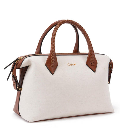 Cartera Mujer Dos Asas Mediana Tostado/Off White