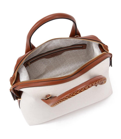 Cartera Mujer Dos Asas Mediana Tostado/Off White