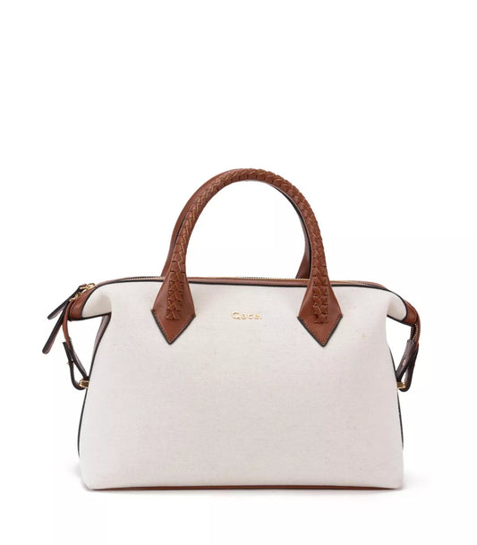 Cartera Mujer Dos Asas Mediana Tostado/Off White