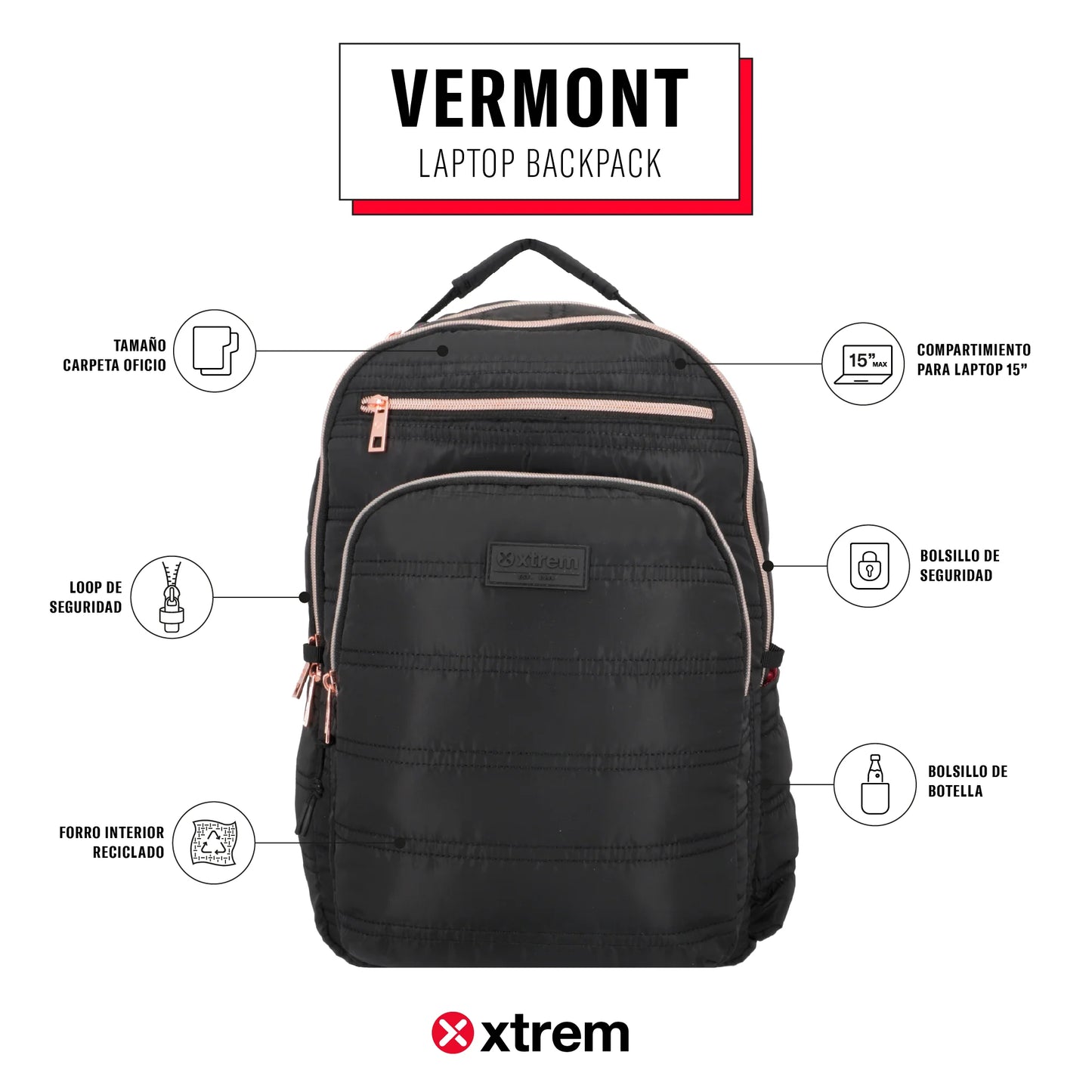 Mochila para notebook 15" Vermont negra/rosada