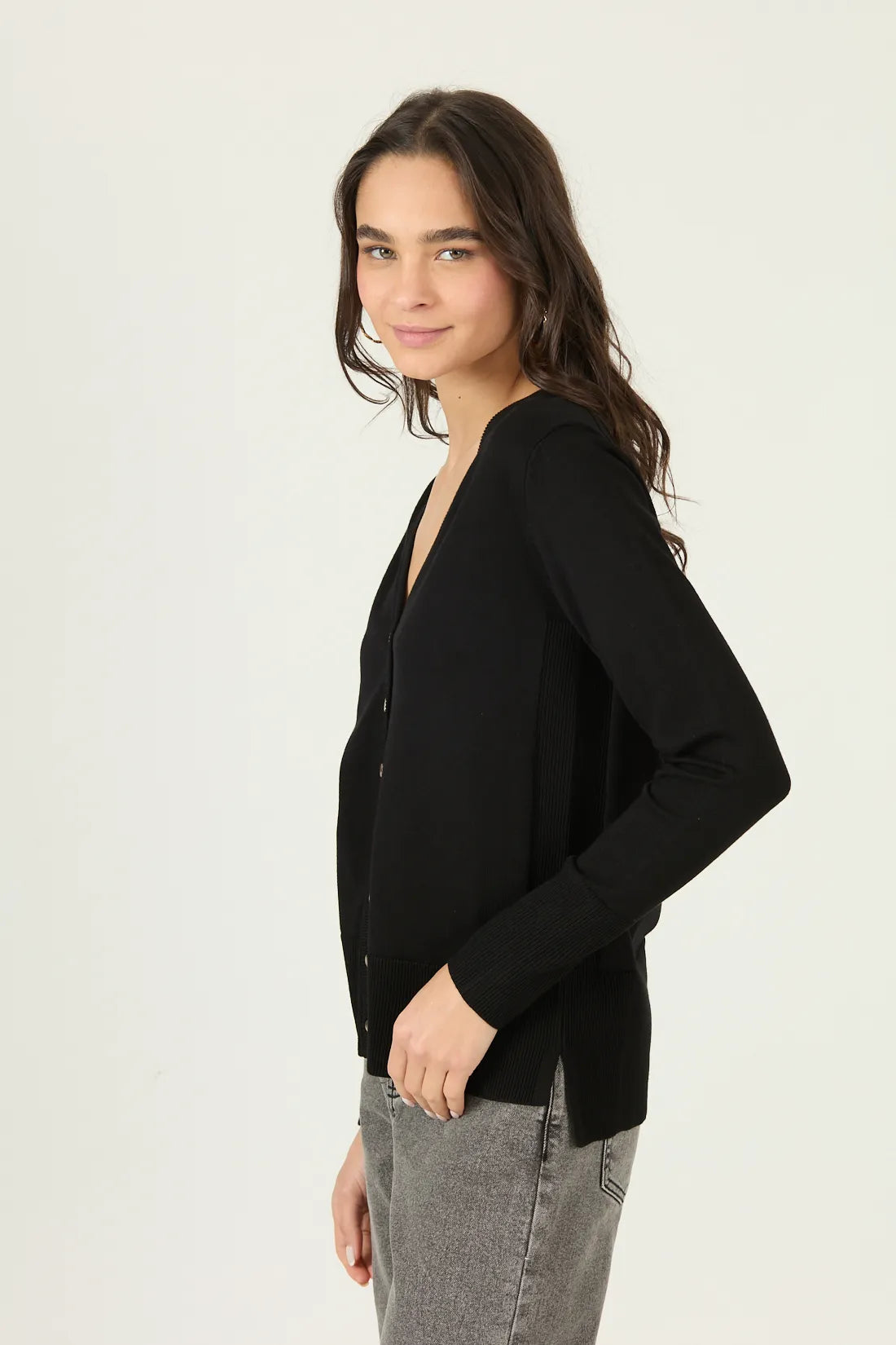 Chaleco Mujer Manga Larga Abotonado Negro