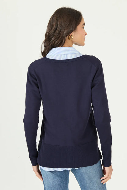 Chaleco Mujer Manga Larga Abotonado Azul Marino