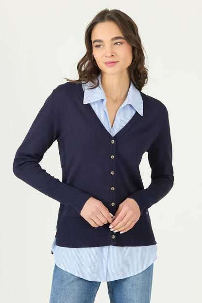 Chaleco Mujer Manga Larga Abotonado Azul Marino