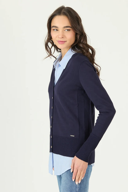 Chaleco Mujer Manga Larga Abotonado Azul Marino