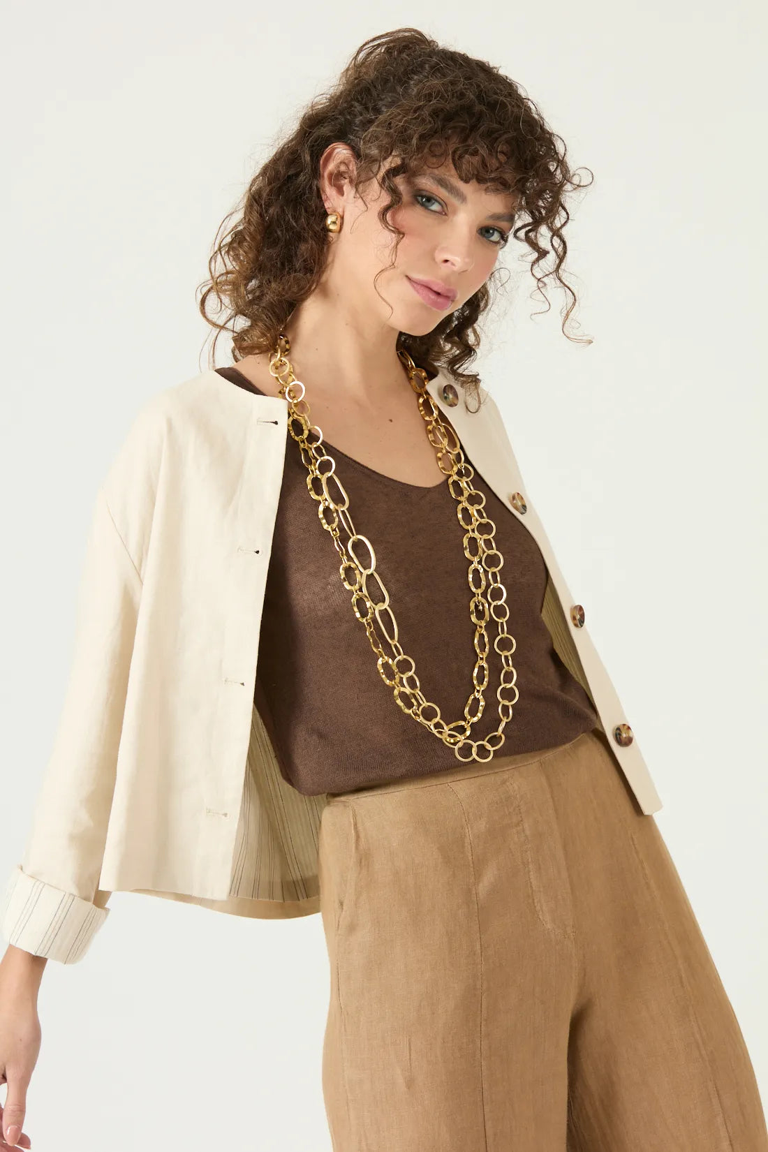 Chaqueta Mujer Corta Manga 3/4 Beige