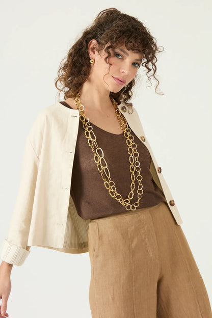 Chaqueta Mujer Corta Manga 3/4 Beige