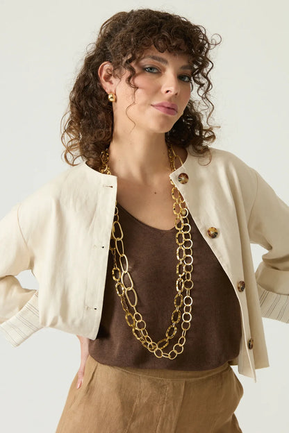 Chaqueta Mujer Corta Manga 3/4 Beige