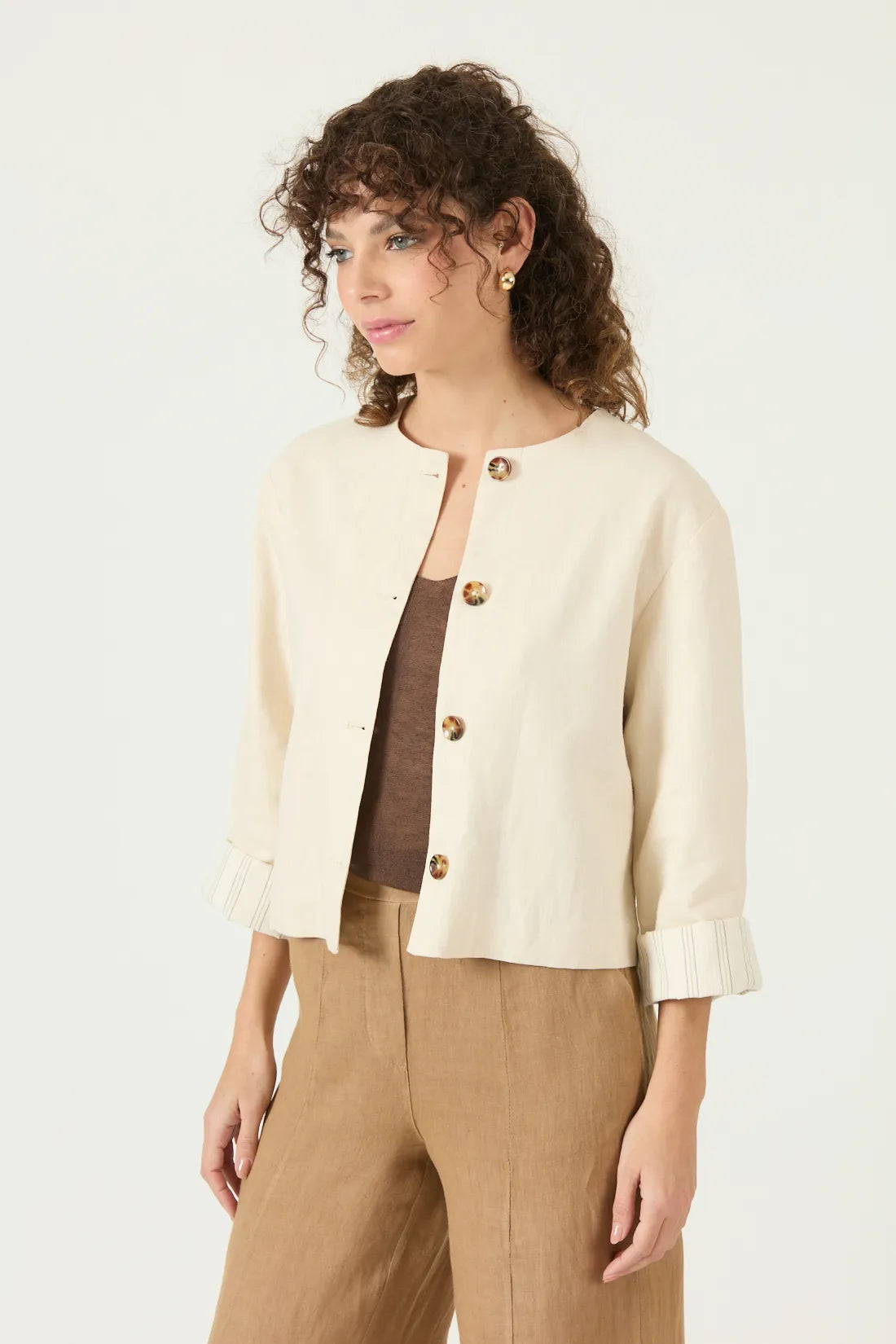 Chaqueta Mujer Corta Manga 3/4 Beige