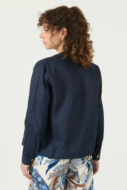 Chaqueta Mujer Abotonada Cuello Mao Azul Marino