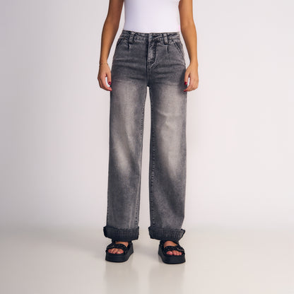 Jeans Mujer Wide Leg Gris