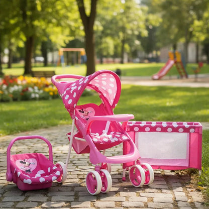 Coche de Juguete para Muñeca + Cuna Minnie Disney