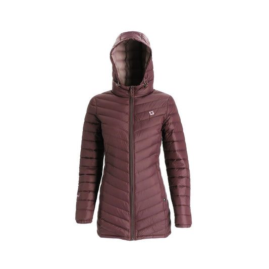 Parka Mujer Pluma Aken con Cierre y Gorro Vino