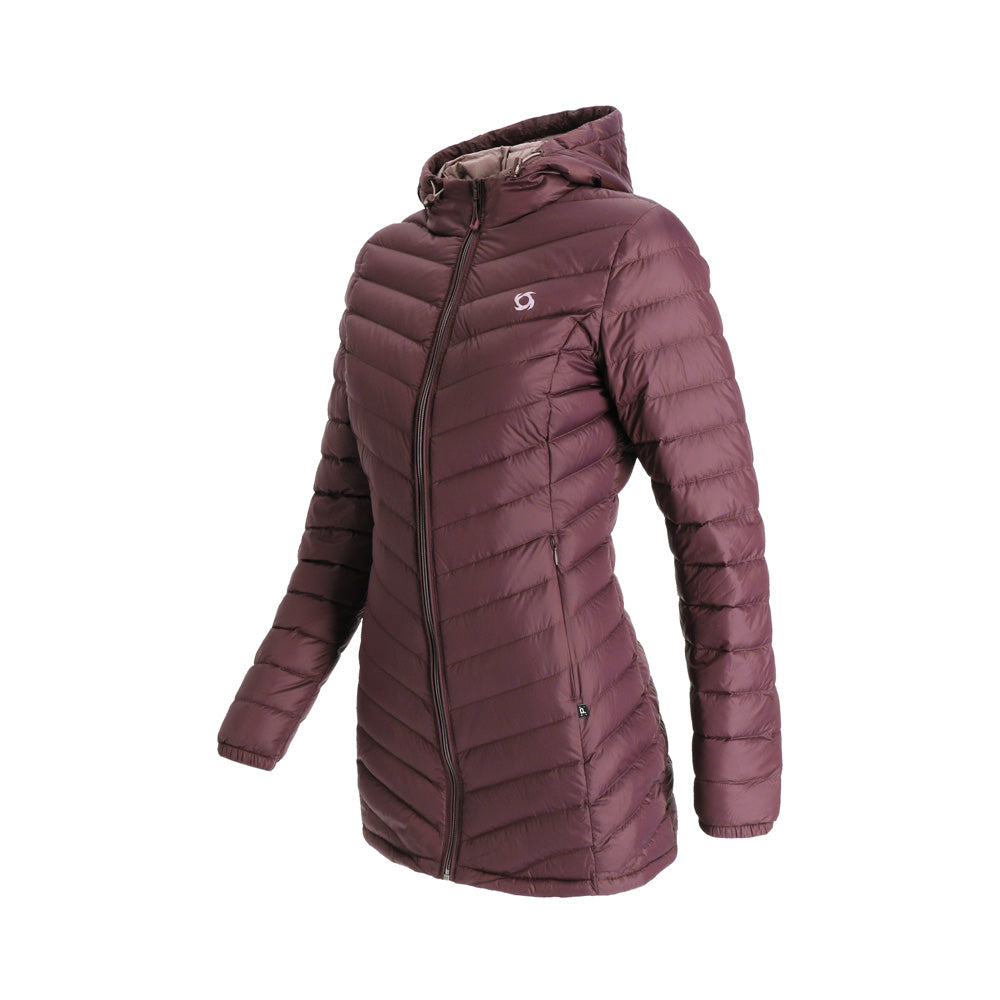 Parka Mujer Pluma Aken con Cierre y Gorro Vino