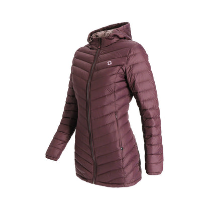 Parka Mujer Pluma Aken con Cierre y Gorro Vino