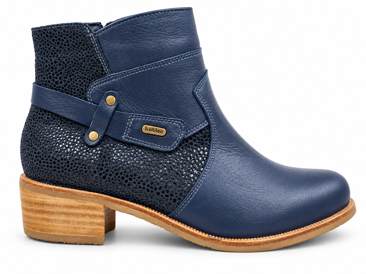 Botin Mujer Cuero Azul