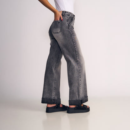 Jeans Mujer Wide Leg Gris