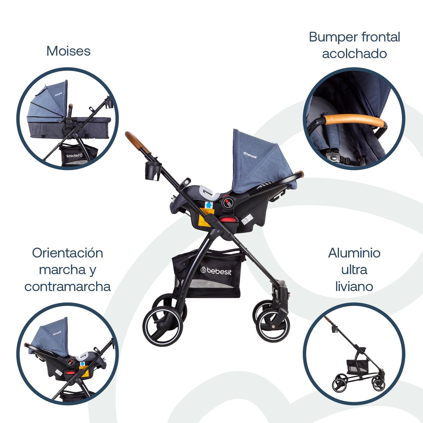 Coche Cuna Travel System Fénix Azul de Bebesit