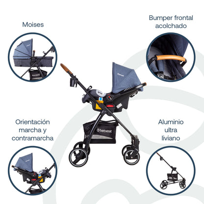 Coche Cuna Travel System Fénix Azul de Bebesit