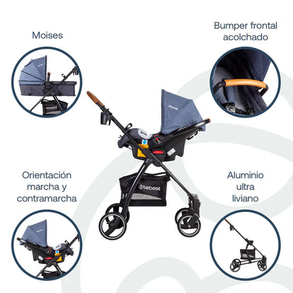 Coche Cuna Travel System Fénix Azul