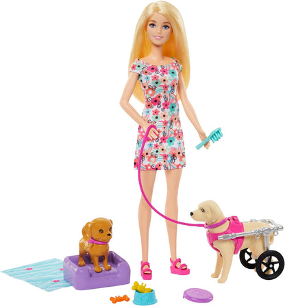 Muñeca Barbie Paseadora Perro Silla De Ruedas