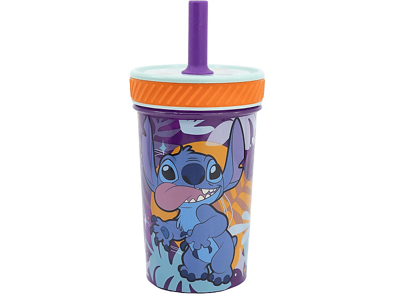 Vaso Antivuelco Disney Stitch Con Pajita Silicolna 370ml Morado