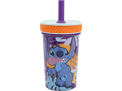 Vaso Antivuelco Disney Stitch Con Pajita Silicolna 370ml Morado