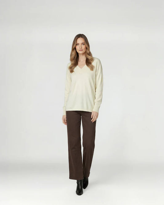 Sweater Mujer Giovanna Relaxed Cuello En V Manga Caída Crudo