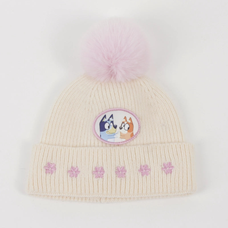 Gorro Con Pompon Niña Flores Rosado