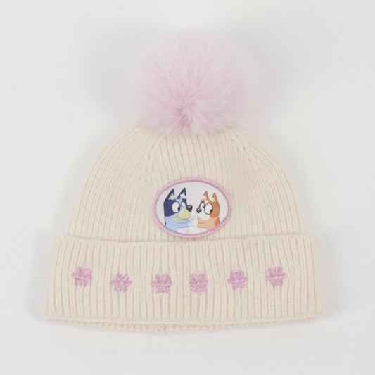 Gorro Con Pompon Niña Flores Rosado