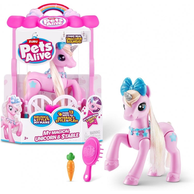 Mascota Robótica interactiva Peluche Unicornio Mágico Pets Alive con Establo Interactivo
