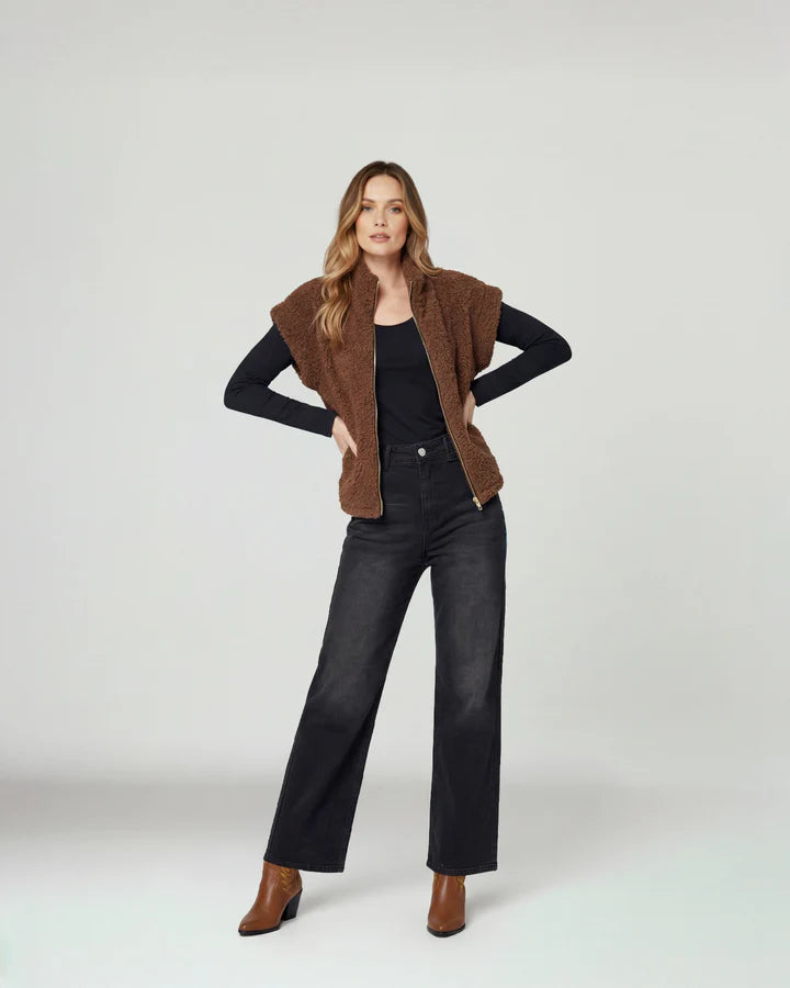 Gillet Mujer Antonia Relaxed Cuello Medio Alto Con Cierre Manga Caída Chocolate