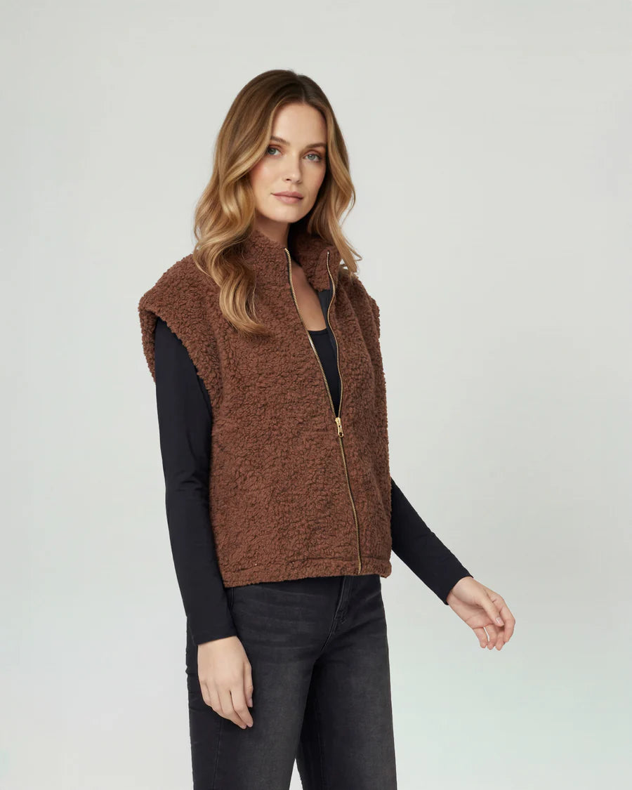 Gillet Mujer Antonia Relaxed Cuello Medio Alto Con Cierre Manga Caída Chocolate