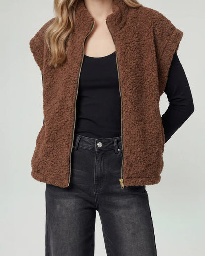 Gillet Mujer Antonia Relaxed Cuello Medio Alto Con Cierre Manga Caída Chocolate